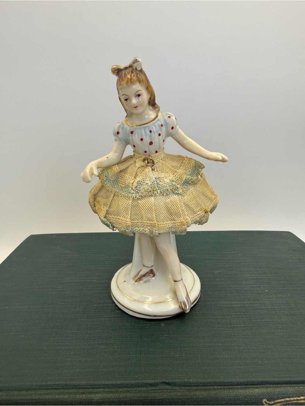 Vintage Ballerina Porcelain Figurine Dresden Style Lace  White Tutu 5”